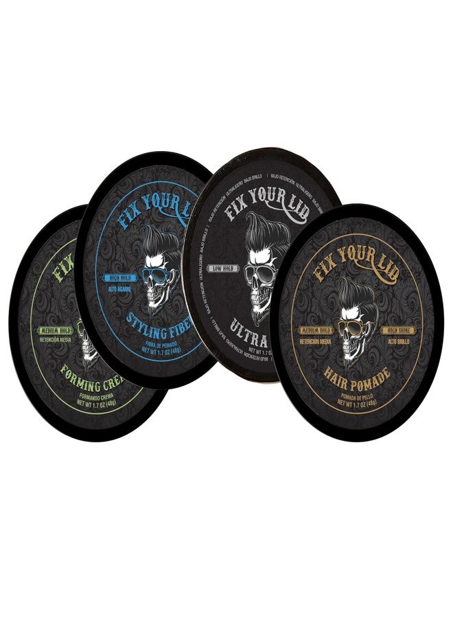 Fix Your Lid Travel Variety Pack | 4pk 1.7oz - Ultra Light Pomade Low Hold - Forming Cream Medium Hold - Styling Fiber High Hold - Hair Pomade Medium Hold High Shine - Mens Hair Styling Set - Image 1